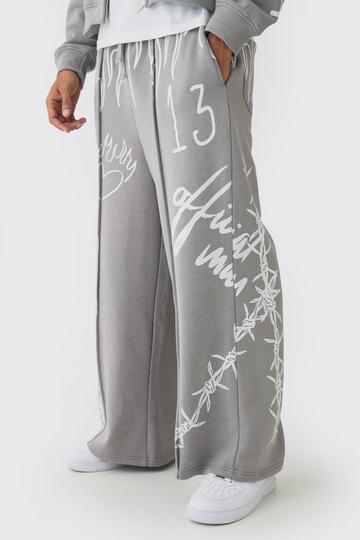 Wide Leg Graffiti Joggingbroek Met Print grey