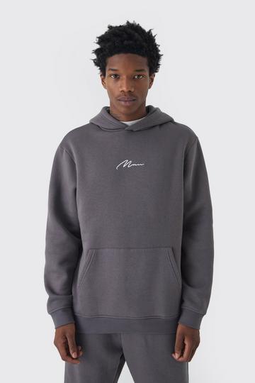 330GSM Man Signature Regular Fit Over The Head Hoodie charcoal