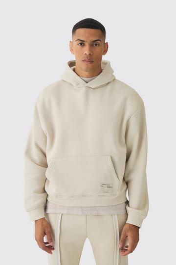 Stone Beige 330GSM Oversized Boxy Over The Head Hoodie With Woven Branding