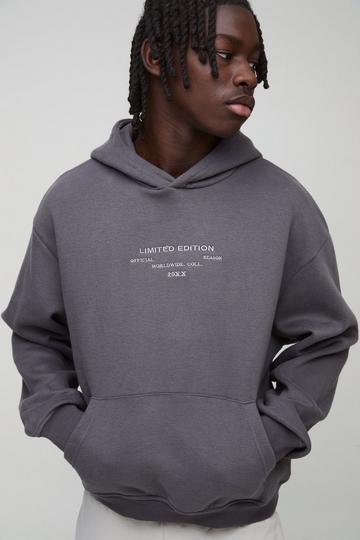 Charcoal Grey 330GSM Oversized Boxy Peached Embroidered Text Hoodie