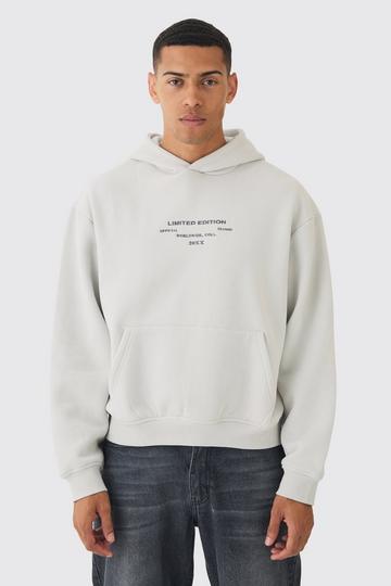 Grey 330GSM Oversized Boxy Peached Embroidered Text Hoodie