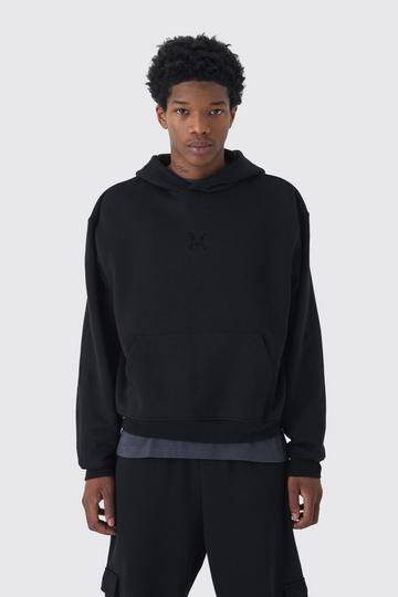 Black 330GSM Oversized Boxy M Flocked Hoodie