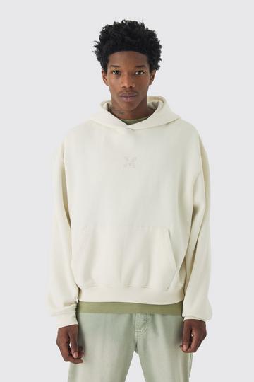 Ecru White 330GSM Oversized Boxy M Flocked Hoodie