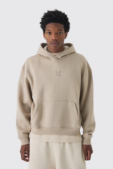 330GSM Oversized Boxy M Flocked Hoodie taupe