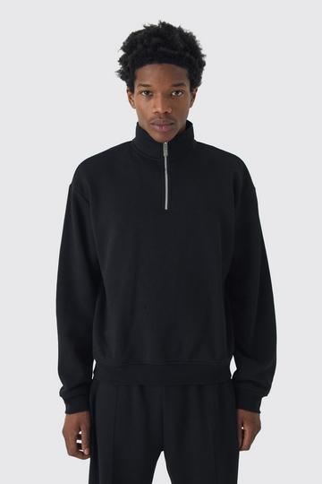 Black 330GSM Oversized Basic Boxy Funnel Neck Sweatshirt