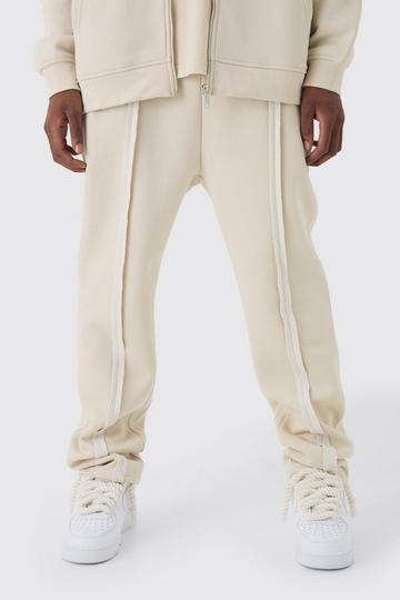 Stone Beige Regular Fit Split Hem Raw Edge Sweatpant