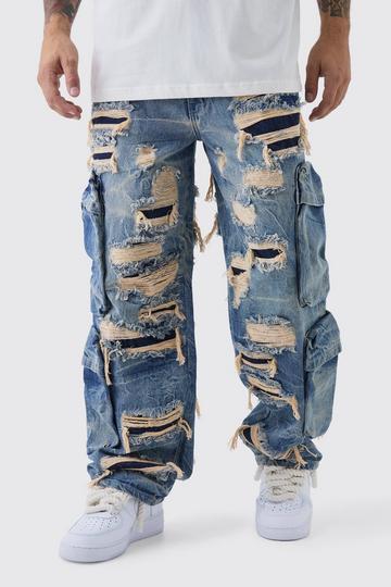 Gescheurde Baggy Cargo Jeans antique blue