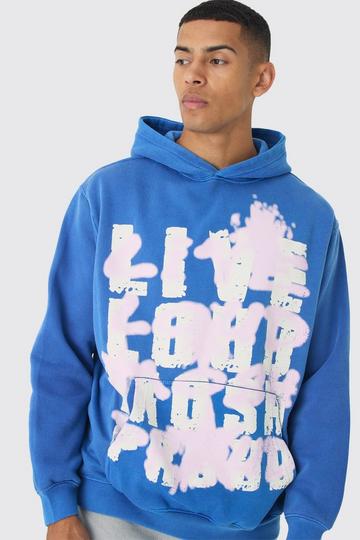 Oversized Live Loud Printed Hoodie cobalt