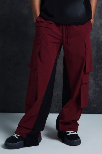 Burgundy Red Trippie Redd Elasticated Waist Relaxed Technical Stretch Cargo Trousers