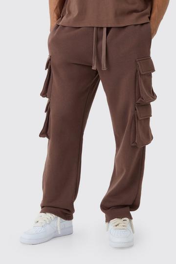 Chocolate Brown Relaxed Fit Double Pocket Cargo Sweatpant