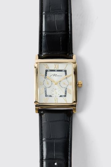 Gold Metallic Man Signature Classic Square Watch