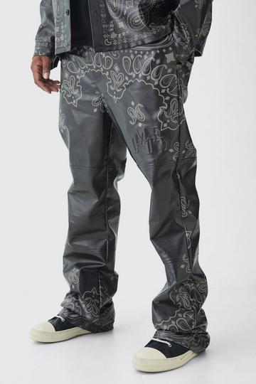 Plus Stacked Slim Flare PU Bandana Print Trouser In Black black