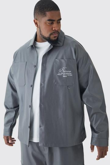 Plus Long Sleeve PU Carpenter Shirt grey