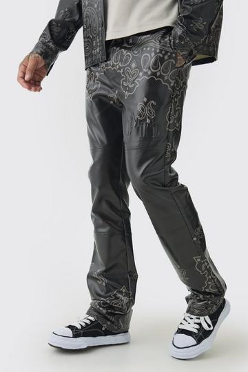 Tall Stacked Slim Flare PU Bandana Print Trouser In Black black