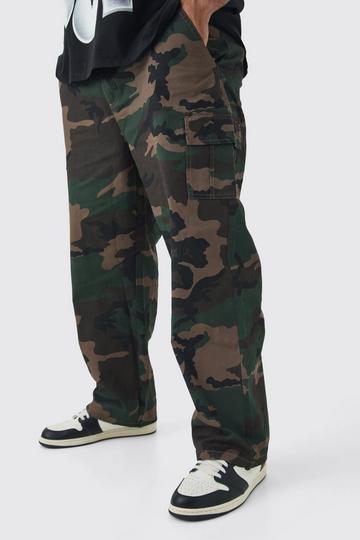 Plus Keperstof Camouflage Print Cargo Broek Met Tailleband multi