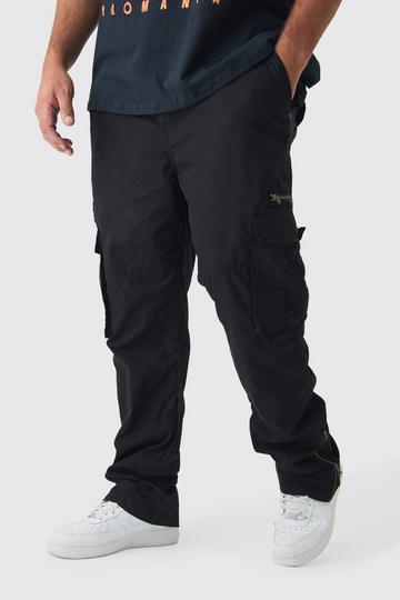 Plus Slim Flare Zip Gusset Overdye Acid Wash Cargo Pants In Black black