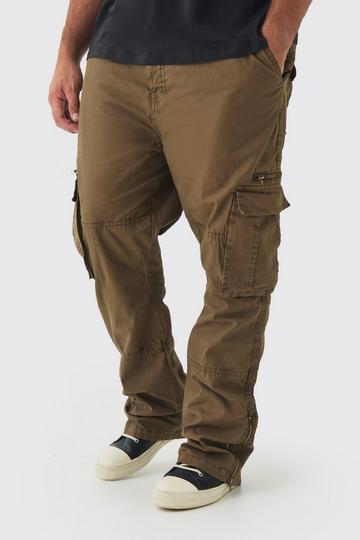 Plus Slim Flare Zip Gusset Overdye Acid Wash Cargo Trouser In Chocolate chocolate