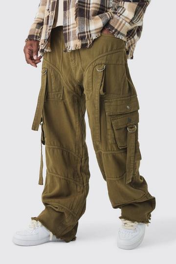 Khaki Plus Overdyed Relaxed Fit Strap And Buckle Trouser In Khaki