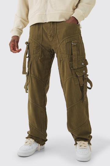 Tall Overdye Baggy Broek Met Gesp En Bandjes In Kaki khaki