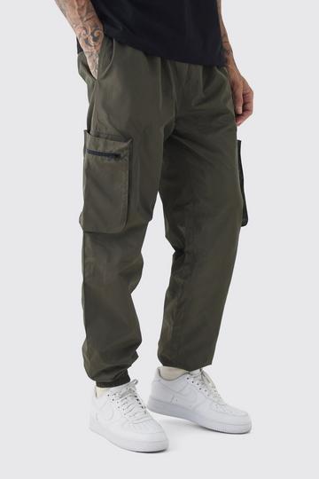 Tall Cuffed Hem Nylon Cargo Trouser In Khaki khaki