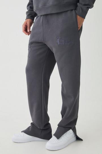 Smart Split Hem Flock Super Heavyweight Embroidered Joggers charcoal