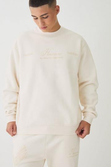 Ecru White Smart Oversized Super Heavyweight Flock Print Sweatshirt