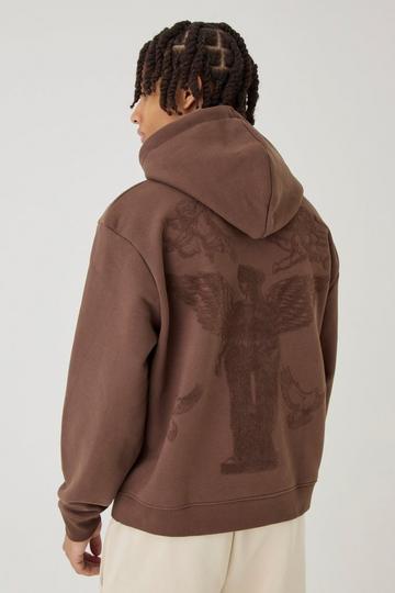 Chocolate Brown Smart Oversized Boxy Super Heavyweight Puff Print Hoodie