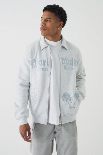 Net Geborduurd Jersey Harrington Bomberjack ash grey