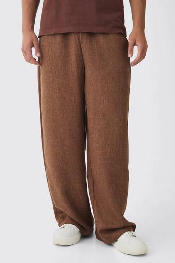 Elasticated Waist Baggy Textured Trousers chocolate