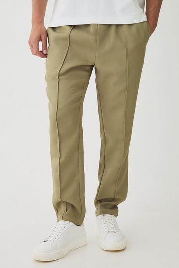 Elasticated Waist Tapered Pintuck Boucle Trousers light khaki