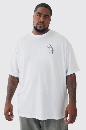 Plus Oversized Cross Embroidered T-shirt In White white