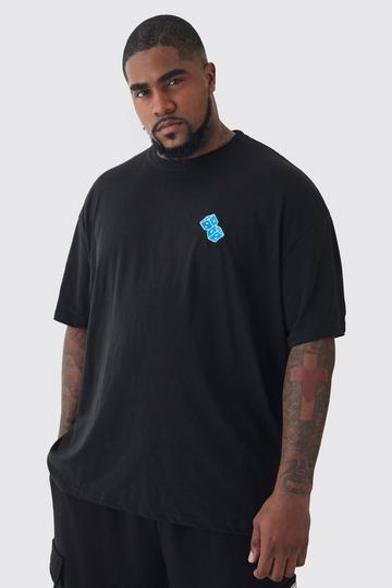 Plus Oversized Plus Blue Dice Embroidered T-shirt In Black black