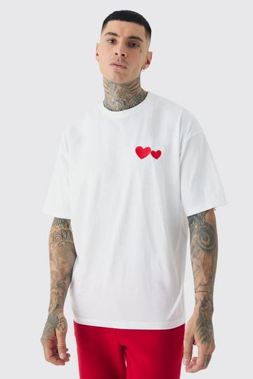 Tall Love Heart Embroidered T-shirt In White white