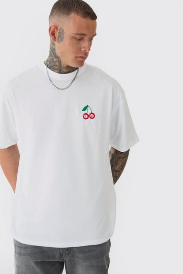 Tall Oversized Tall Cherry Embroidered T-shirt In White white