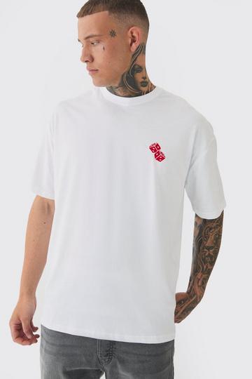 Tall Oversized Tall Red Dice Embroidered T-shirt In White white