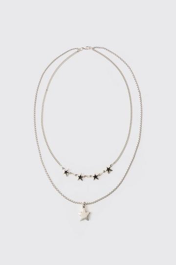 Star Pendant Multi Layer Chain Necklace silver