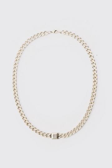 Chunky Chain Iced Pendant Necklace silver