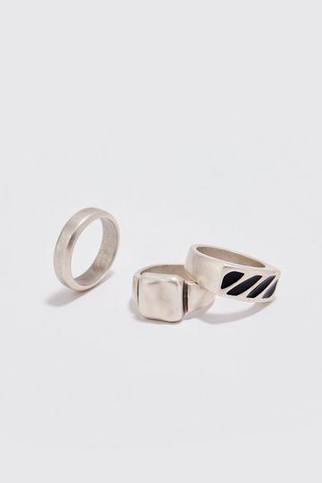 3 Pack Basic Signet Rings silver