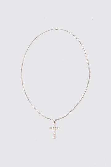 Iced Cross Pendant Necklace silver