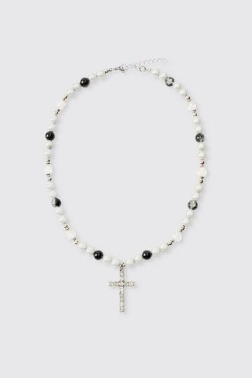 Pearl Cross Pendant Necklace silver