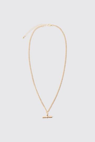 Metallic T Bar Pendant Necklace In Gold