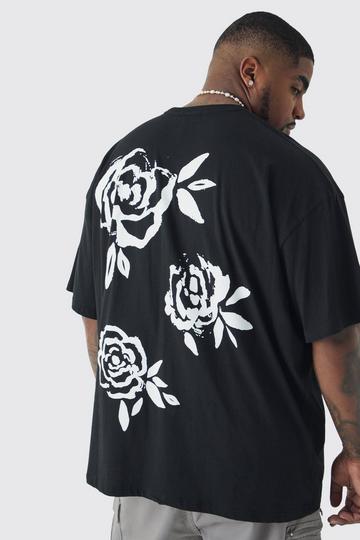 Plus Mono Rose Floral Back Graphic T-Shirt In Black black