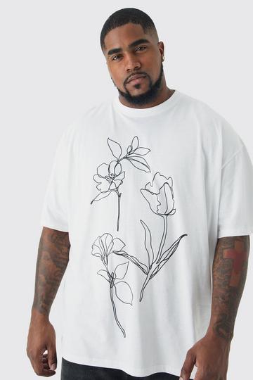 Plus Mono Abstract Floral Printed T-shirt In White white