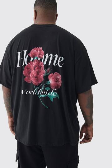 Plus Homme Floral Graphic T-Shirt In Black black