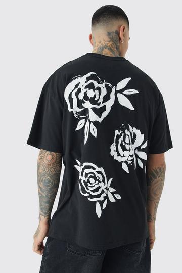 Tall Mono Rozen En Bloemen T-Shirt In Zwart black