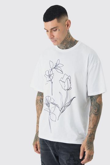 Tall Mono Abstract Floral Printed T-shirt In White white