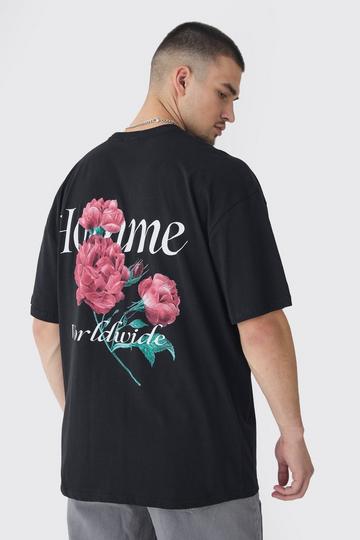 Tall Homme Bloemen T-Shirt Met Print In Zwart black