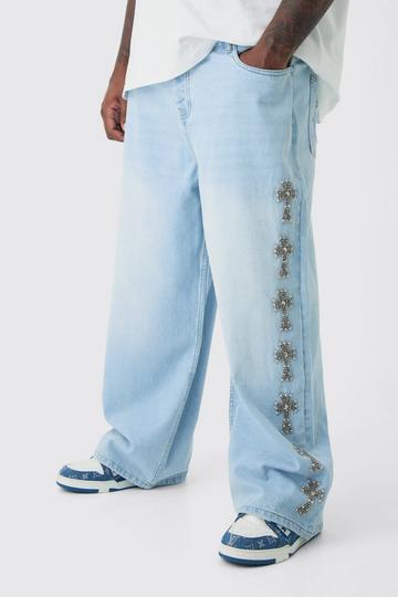 Plus Baggy Rigid Embellished Jeans ice blue