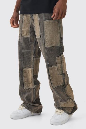 Tall Relaxed Rigid Flare Patchwork Jeans chocolate