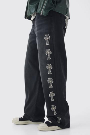 Tall Baggy Rigid Embellished Jeans washed black